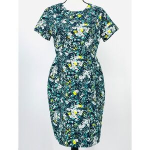 CREATIVE COMMUNE Green Floral Short Sleeve Cut-Out Shift Dress Women's Medium